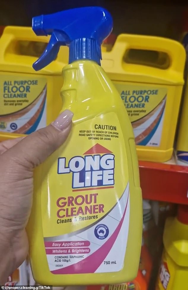 Nothing beats Long Life Grout Cleaner, according to the expert – use it with a brush to remove unsightly discoloration on old grout