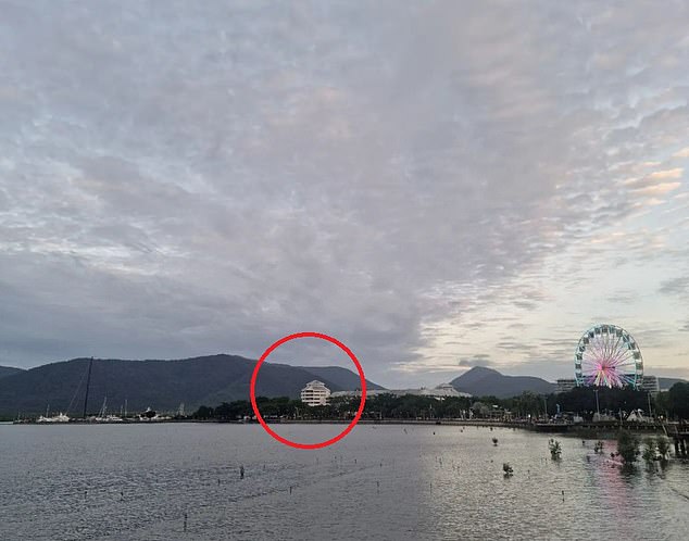 Cairns Double Tree Hilton (circled) was at the centre of a photo Blake posted to Instagram, writing: 'Excited to see what this adventure brings us'