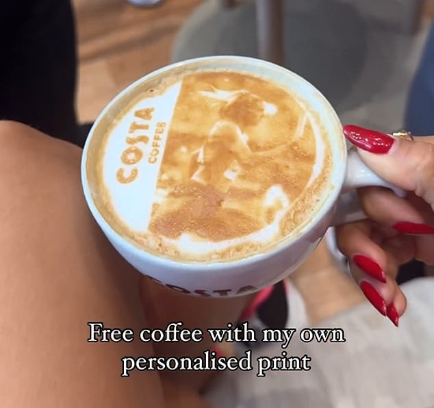 The 25-year-old was especially happy with a free cup of coffee with her personalized print