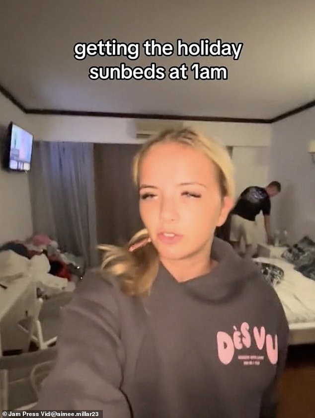 Video clip from Aimee's video where she wakes up at 1am on vacation to get a spot by the pool