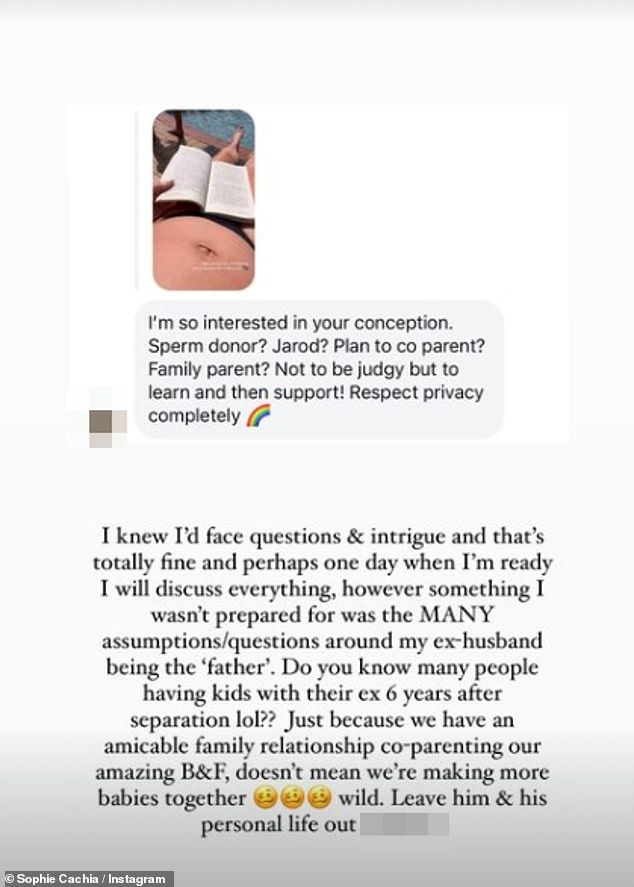 Sophie, who has not revealed who the father or sperm donor of her third child is, has firmly shut down speculation about Jaryd being her sperm donor in response to a fan's question