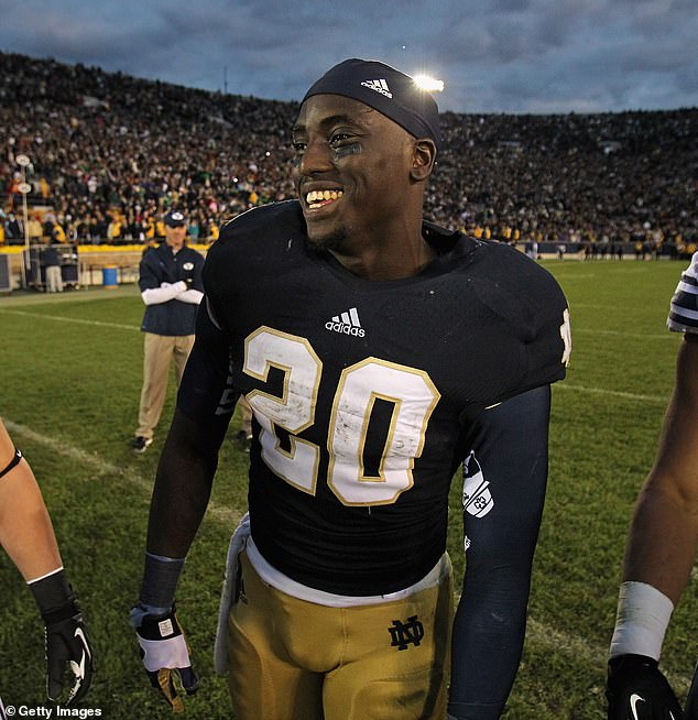 Wood, pictured in 2012, enjoyed an illustrious college football career at Notre Dame