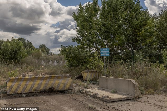 This photo shows "dragon teeth" and other reinforcements at the destroyed border crossing with Russia, in the Sumy region, during the Russian invasion of Ukraine