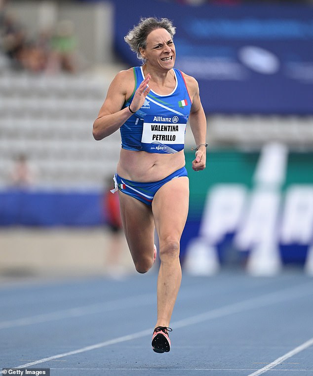 Valentina Petrillo of Italy competes in the Women's 400m T12 final during Day 6 of the Paris 2023 World Para Athletics Championships at Stade Charlety on July 13, 2023 in Paris, France