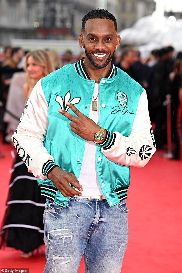 Richard Blackwood looked cool in a satin bomber jacket and jeans