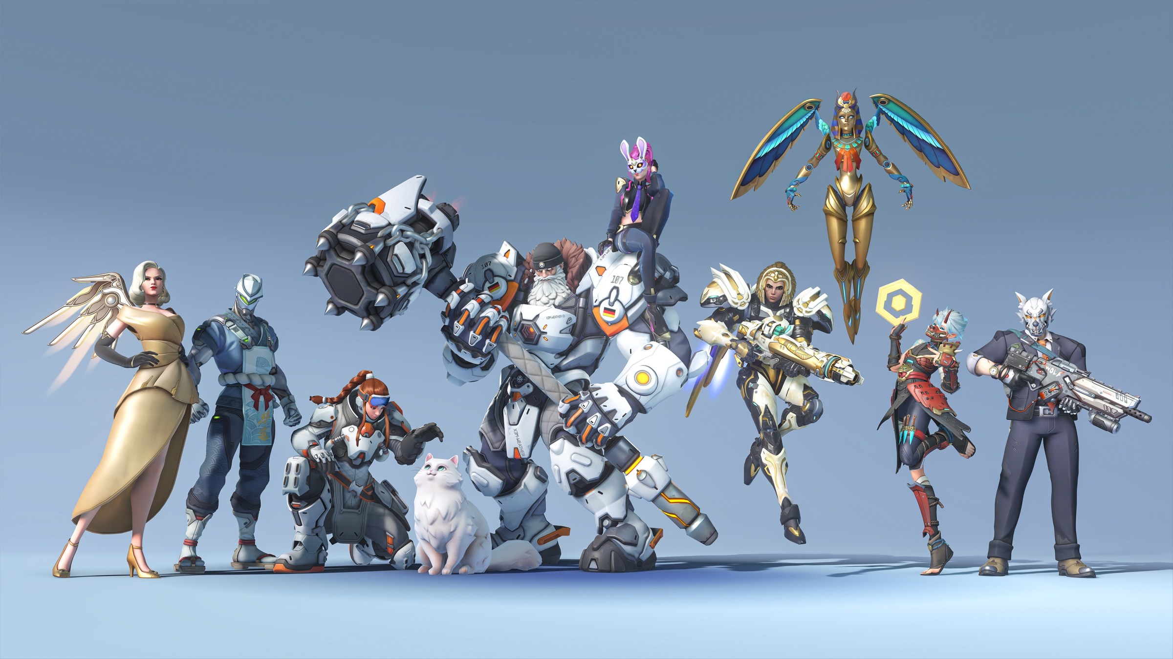 New Season 12 Shop Skins for Mercy, Genji, Brigitte, Reinhardt, D.Va, Pharah, Echo, Kiriko, and Soldier: 76 from Overwatch 2