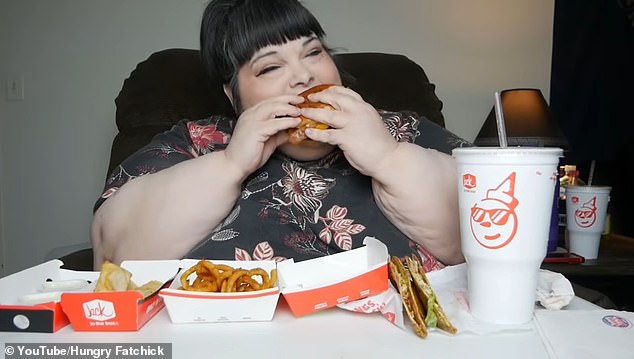 Pan Xiaoting (pictured eating fast food) died after a ten-hour binge of chocolate cake, chicken nuggets and seafood in front of a live online audience