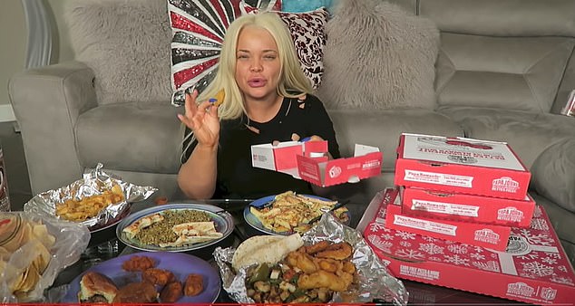 Trisha Paytas (pictured in a video) is another prolific American mukbanger and confessed that she earned about $50,000 by eating five pizzas in a mukbang