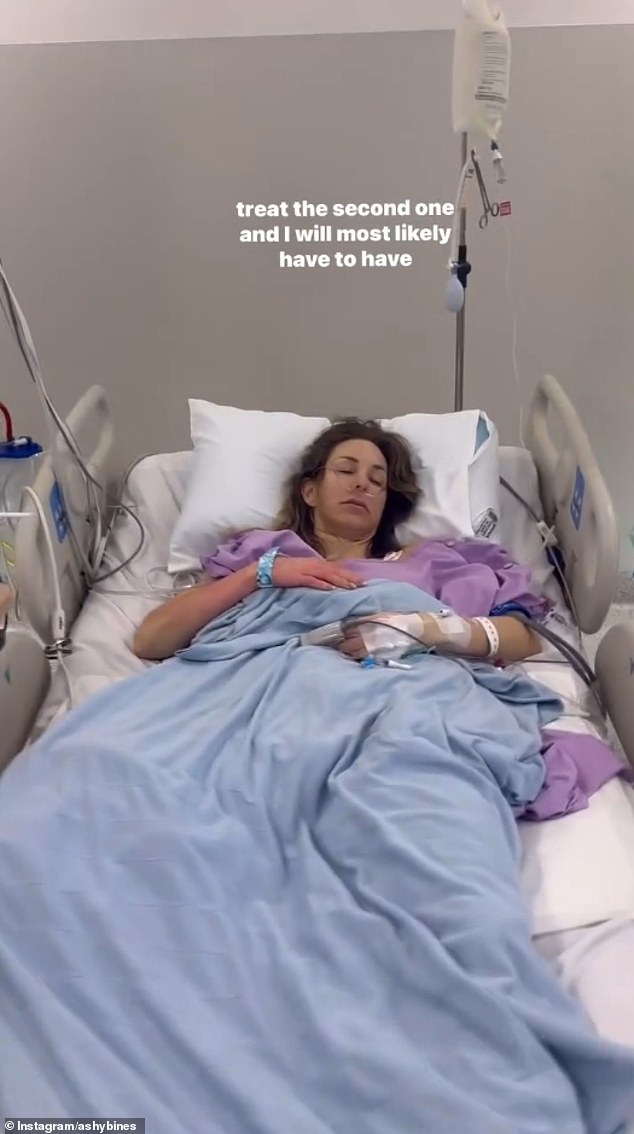 She revealed in a video uploaded to Instagram on Wednesday that surgeons were able to remove the first aneurysm, but discovered a second one they couldn't remove.