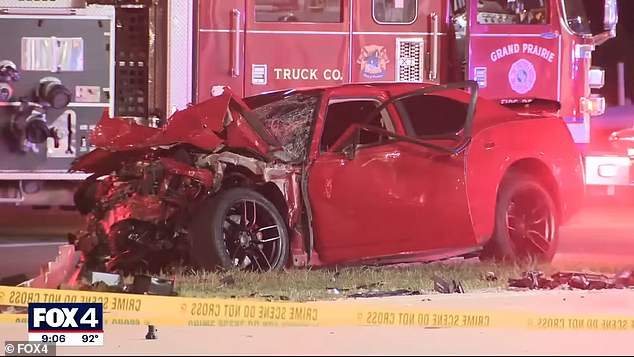 Good Samaritans found Mesa still in his wrecked Dodge Charger (pictured) and helped him out of the vehicle