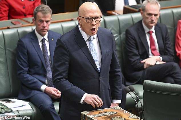 Opposition Leader Peter Dutton (pictured on Thursday) called for a blanket ban on the arrival of people from Gaza, a move condemned by the Labor Party and the Greens.