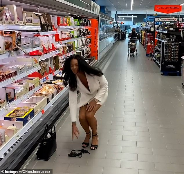 Spaniards are trolling the pretty brunette online today, calling on police to take action. One of them says in a chilling warning: 'If we catch you doing this in a supermarket in Spain, we'll drag you by your hair through the aisles'