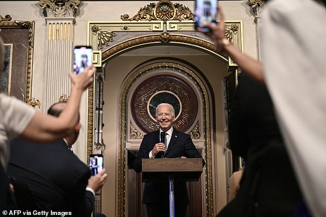 President Joe Biden speaks during a meeting of the White House Creator Economy Conference, in the Indian Treaty Room of the White House on August 14