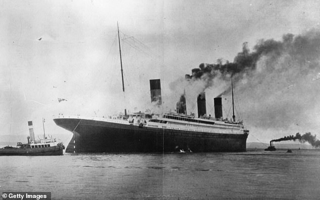 The photo shows the luxury White Star liner Titanic, which sank in 1912 on its maiden voyage to America.