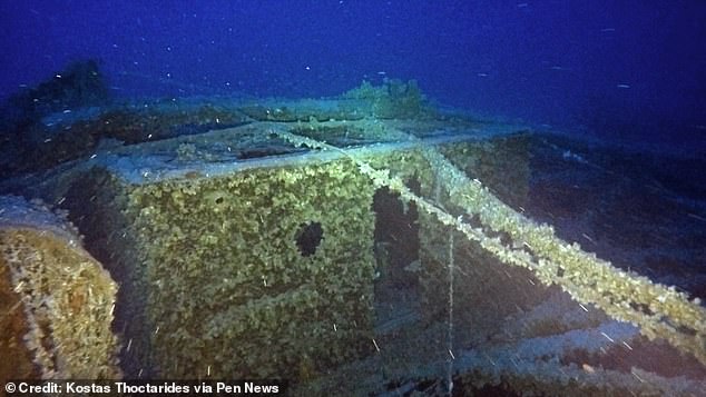 This photo shows the aft accommodation on the wreck of the SS Arcadian