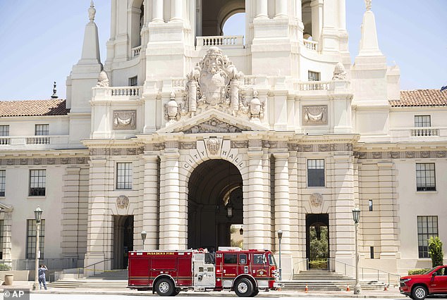 Monday's small quake caused minimal damage, but local news did report that water was shooting from a crack along the side of Pasadena City Hall, where firefighters had gathered to help citizens