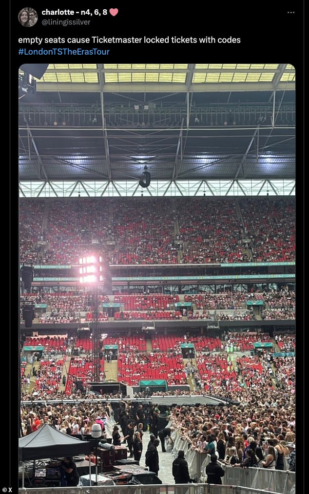 A second attendee posted a similar photo, revealing even more empty seats at Wembley