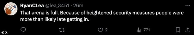 Photos taken later in the evening showed a noticeably fuller Wembley, with X users correctly claiming that the earlier photos had been taken before everyone had taken their seats.