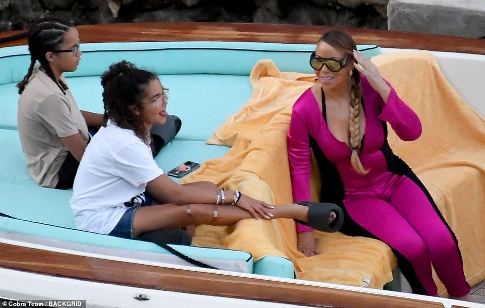 The We Belong Together singer enjoyed a relaxing boat day with the 13-year-olds on the scenic Amalfi Coast