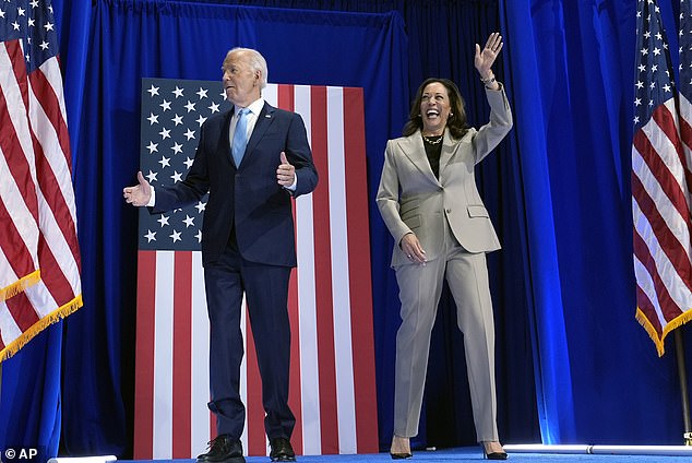 President Joe Biden and Vice President Kamala Harris entered to loud applause