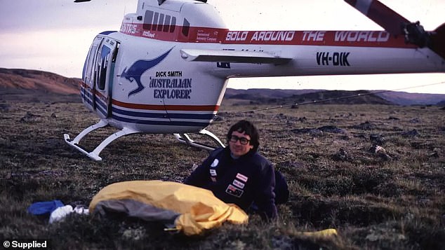 Smith became the first person to fly solo around the world in a helicopter in the 1980s. Above is the Dick Smith Australian Explorer