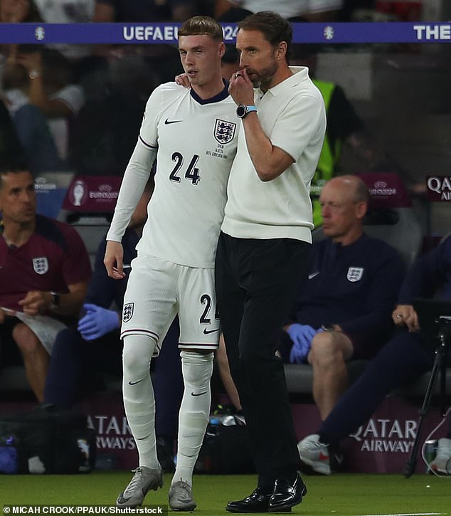 All five of Palmer's European Championship appearances under Gareth Southgate (right) have been as a substitute