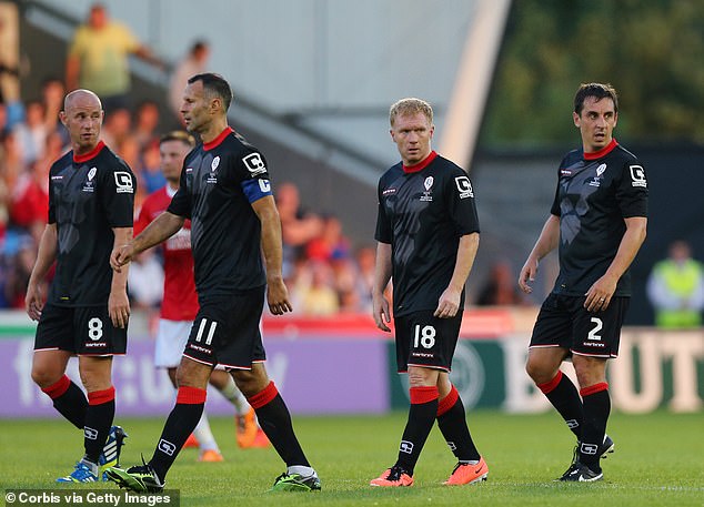 Neville founded UA92 with Nicky Butt (left), Ryan Giggs (centre-left) and Paul Scholes (centre-right)