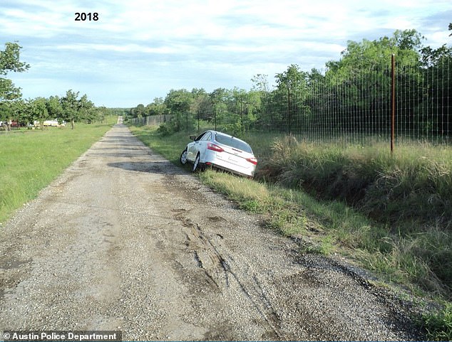 Aviles, 28, was found dead in 2018 in the silver Ford sedan seen here in Bastrop County, just a few miles from where Rivera was found.