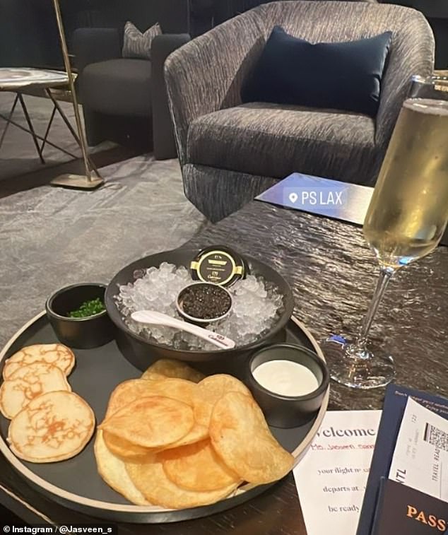 Her Instagram is filled with photos of her lavish lifestyle, including this plate of caviar in the private jet lounge at LAX