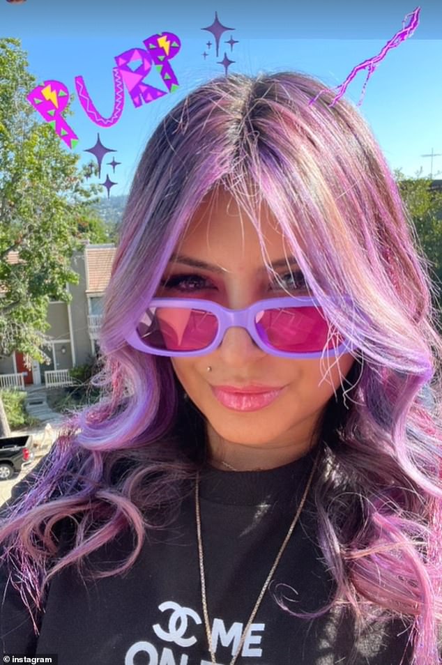 Hours before her arrest, Sangha took to Instagram to debut a vibrant new purple hairstyle