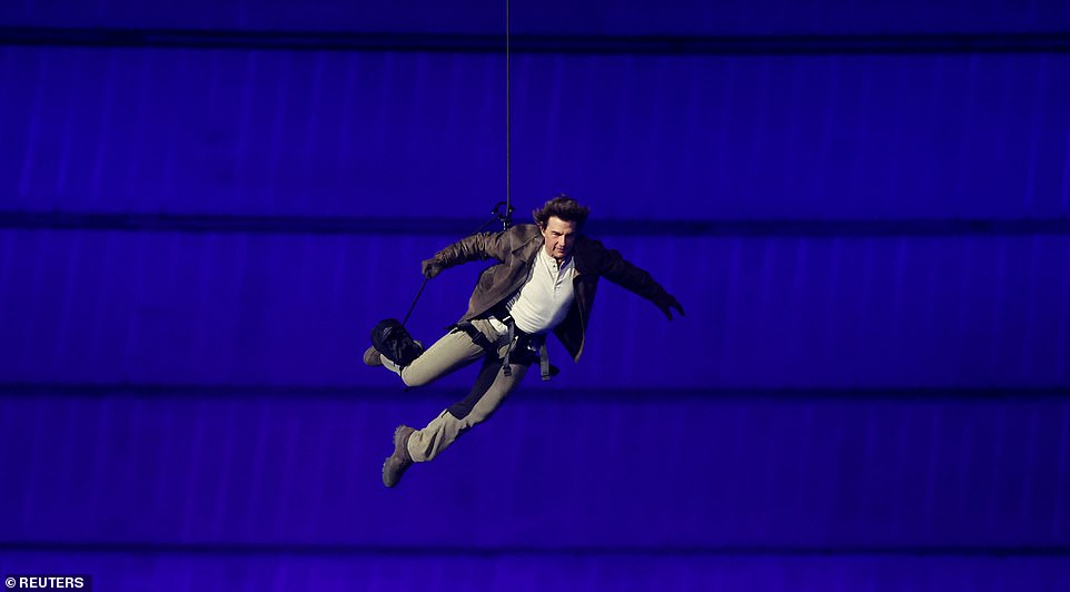 Meanwhile, Tom abseiled down the State de France during the closing ceremony of the Paris Olympics. The Mission: Impossible actor performed one of his signature stunts during Sunday's ceremony when he slid 115 feet down a rope