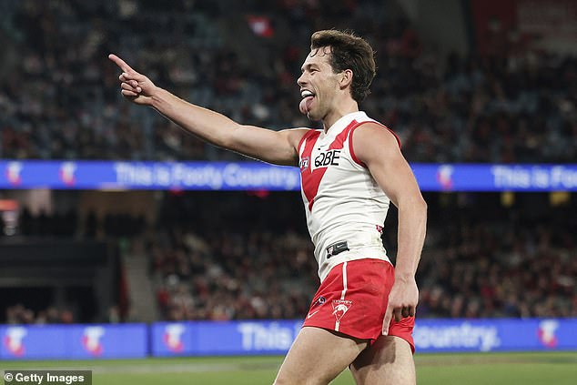 Swans' Oliver Florent celebrates his goal as Sydney secure the second-half win