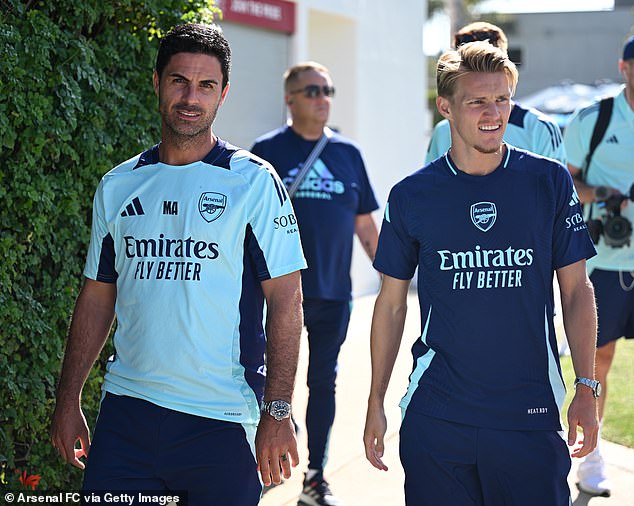 Arteta (left) said his players have been hungry since their last game of the 2023-24 season against Everton