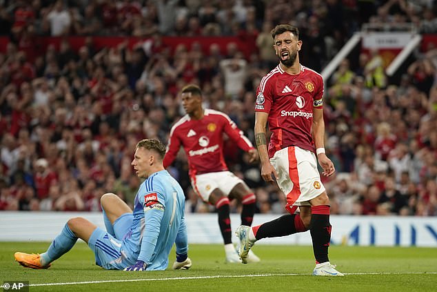 United missed a series of golden chances with captain Fernandes being thwarted by Bernd Leno