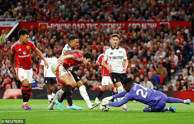 Andre Onana dropped to the ground to pick up a loose ball in a thrilling final at Old Trafford