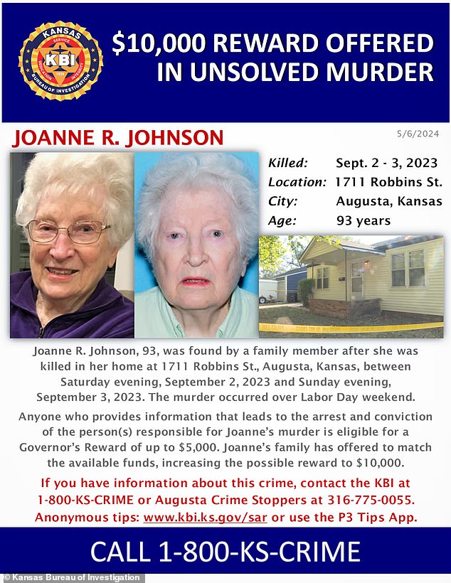 In May, eight months after the murder, Johnson's family and Kansas Governor Laura Kelly each offered a $5,000 reward, for a total of $10,000, for any information leading to the arrest and conviction of those responsible.