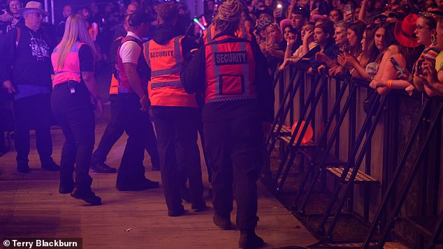 The 30-year-old singer was performing songs on stage at the Hardwick Festival in Sedgefield, County Durham, when she saw a commotion in the crowd