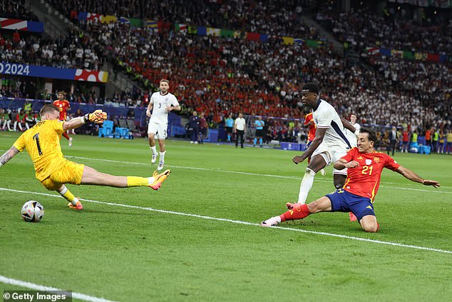 Oyarzabal (right) would secure victory in the 86th minute of the match, handing England a heartbreaking defeat