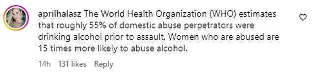 Someone pointed out that the World Health Organization estimates that “about 55 percent of perpetrators of domestic violence drank alcohol before the attack”