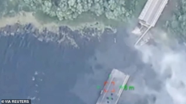 Photos show the completely destroyed bridge after the alleged HIMARS attack