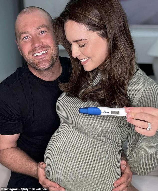 Olympia announced the joyful pregnancy news in an Instagram post on Saturday, while speaking candidly about her fertility struggles. Pictured with husband Thomas