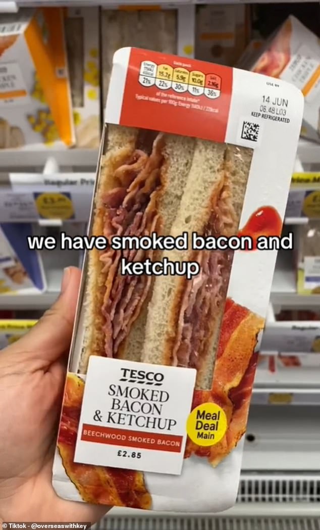 Keyona is unimpressed with what she described as 'weird' and 'weird' sandwich flavour combinations in the UK, including bacon and ketchup (pictured)