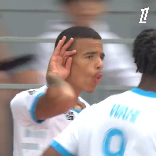 The young striker held his ear to celebrate putting the team 1-0 up in the away match against Brest