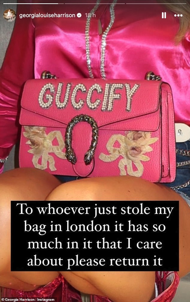 The Love Island star posted a desperate plea on Instagram for the return of her stolen handbag, which she claimed contained an 'irreplaceable necklace' and her passport