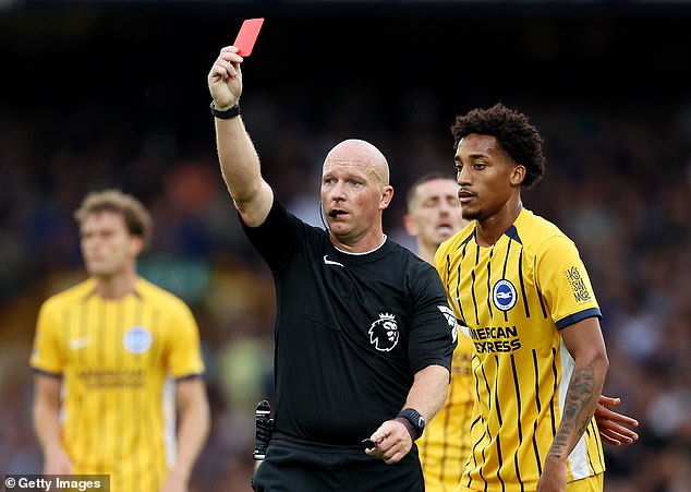 Referee Simon Hooper gave Ashley Young a red card in the 66th minute