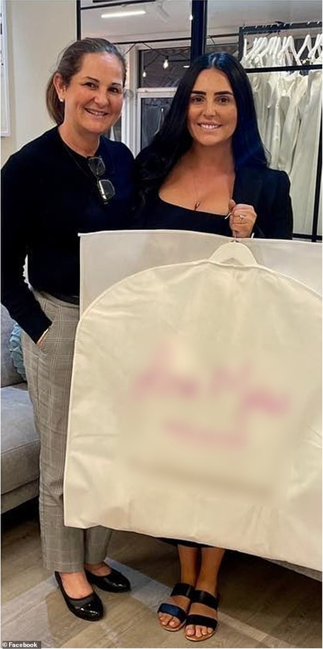 Brailey is pictured with her mother as they picked up her wedding dress last June