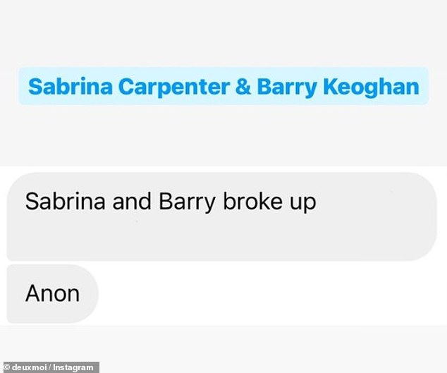 Barry appeared to quash rumors of the split when he showed his support for Sabrina on social media on Friday