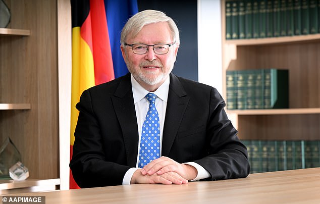 A gala with prizes worth almost $300,000 held at the embassy was hailed by Mr Rudd (pictured) as 'the first ever Australian embassy gala', bringing 'a taste of Australia to Washington DC'