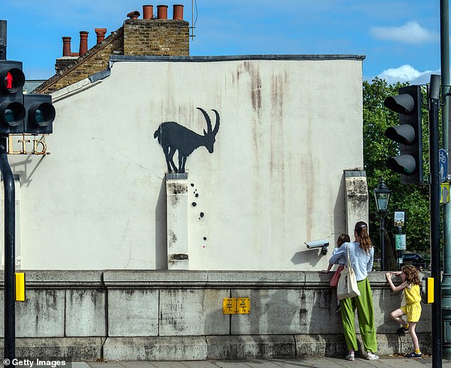 Banksy first posted an artwork of a goat sitting on top of a wall near Kew Bridge in Richmond, southwest London, early last week