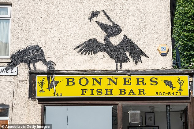 The pelicans appeared last week above Bonners Fish Bar in Walthamstow, north-east London